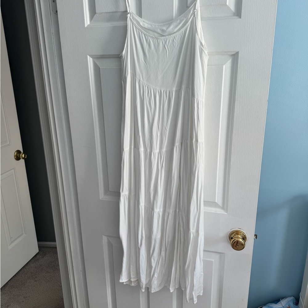Amazon White Tiered Maxi Dress Spaghetti Strap Sundress Size L - Picture 5 of 5